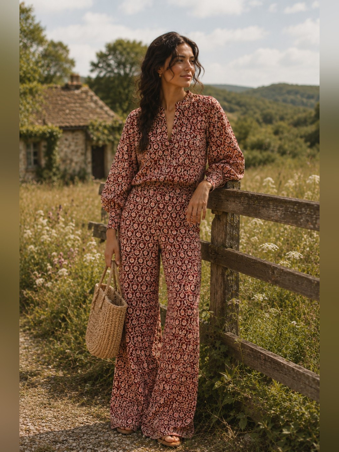 Nwt Sonmer 2-Piece Set Olivia Pant & Kitty Blouse Cottagecore Bohemian Women's S